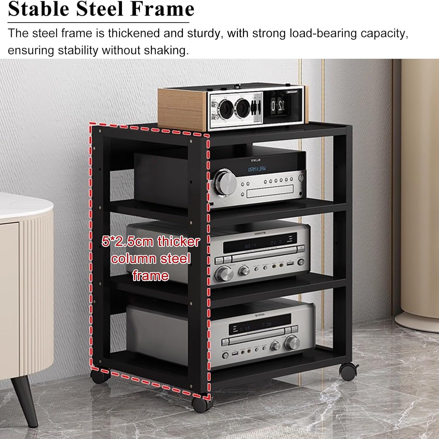 5/6/7-Tier AV Media Stand HiFi Racks Multifunctional Stereo Cabinet Media Storage Shelf for Audio-Video Equipment Record Player DVD Entertainment Unit(5-Tier)