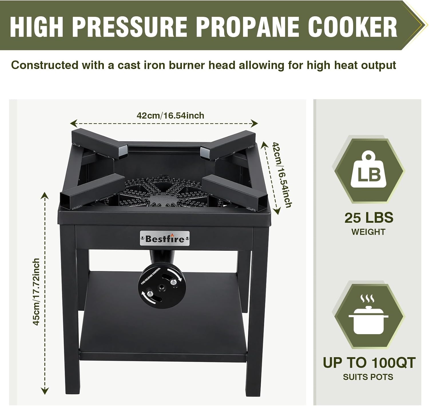 Bestfire 260,000 BTU Outdoor Propane Gas Stove with 0-20 PSI Adjustable Regulator and Steel-Braided Hose for Outdoor Home Cooking and Turkey Frying