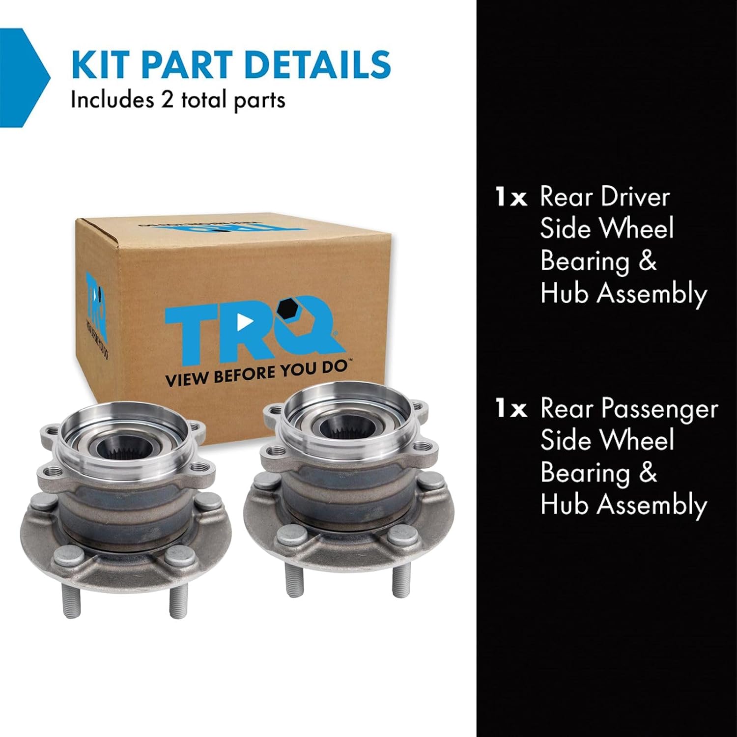 TRQ Rear Driver and Passenger Side Wheel Bearing and Hub Assembly Set 2 Piece Compatible with 2016-2021 Mazda CX-9 All Wheel Drive 2022 CX-9