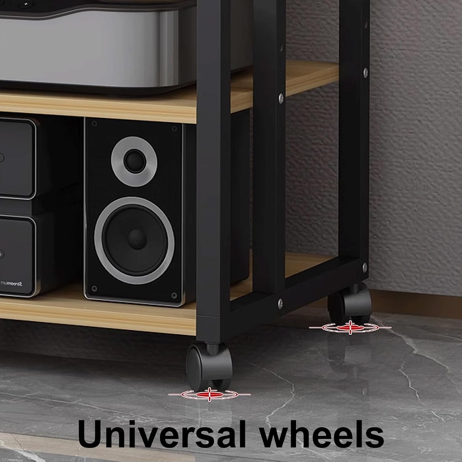 Audio Storage Rack, Audio Rack Stand, Audio Rack Tower, Rack Audio Tower Modern with Universal Wheels for Audio Equipments 50 * 40 * 100cm 3 Colors(Brown+Black,4 Layer)