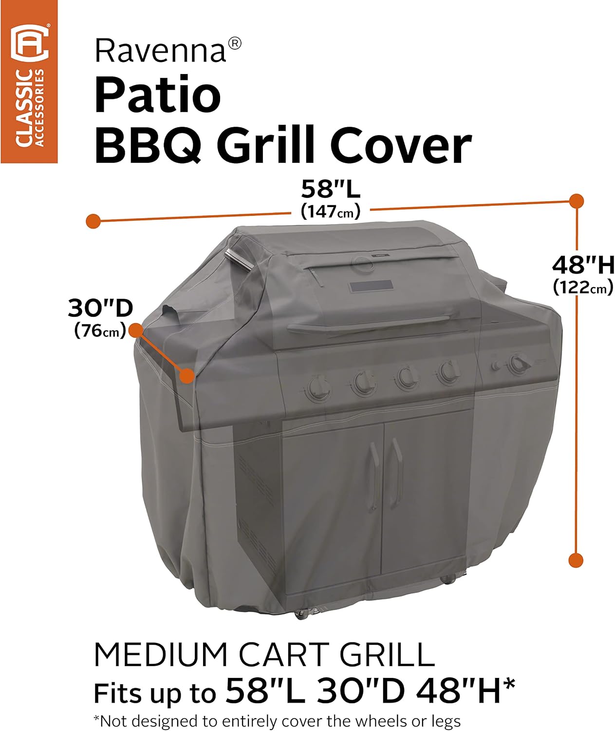 Classic Accessories Ravenna Water-Resistant 58 Inch BBQ Grill Cover and 108 Inch Rectangular/Oval Patio Table & Chair Set Cover Bundle