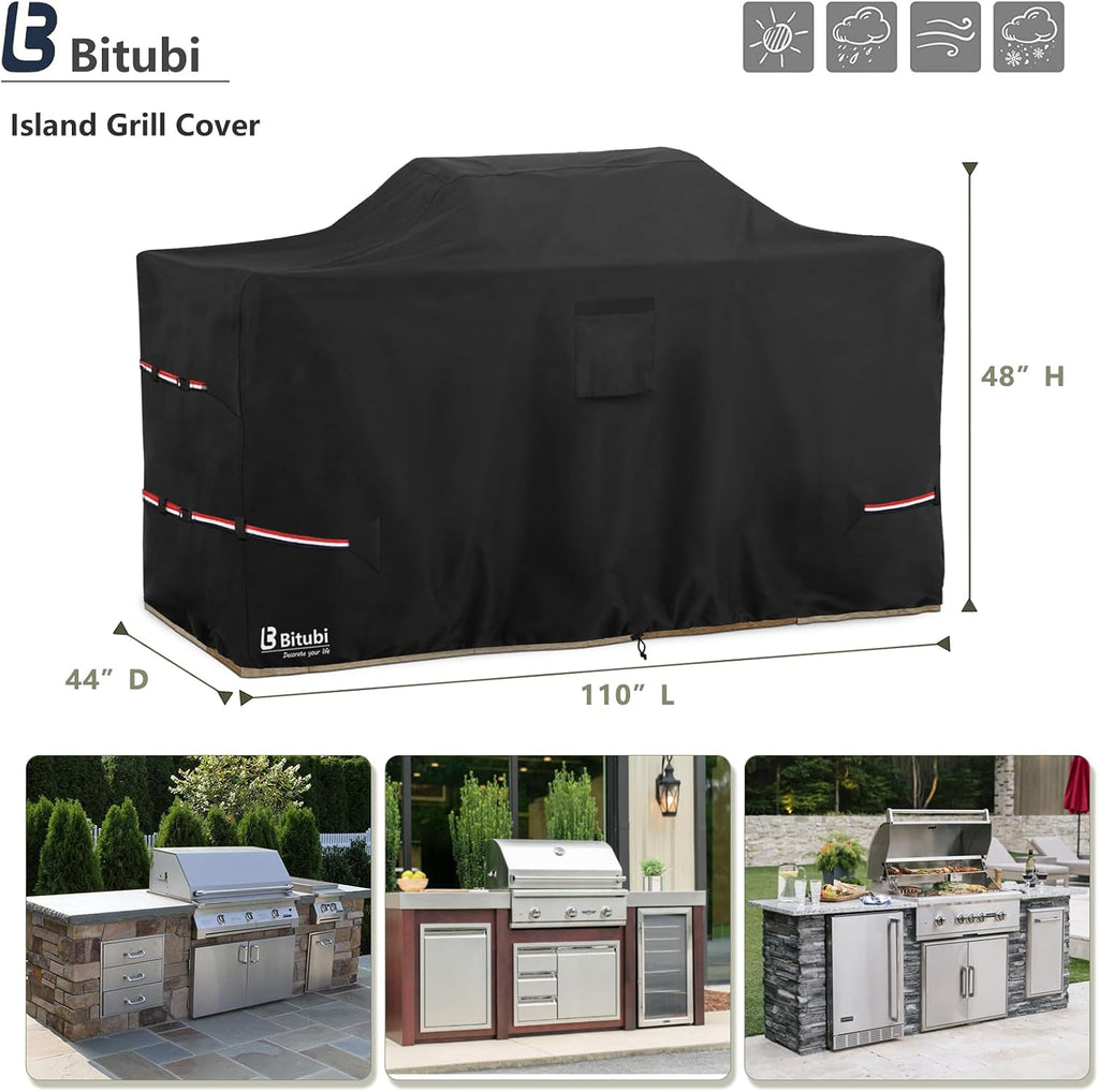 Bitubi 110 Inch Island Grill Cover - 600D Heavy Duty Waterproof All Weather Protection Extra Large Grill Cover,Black