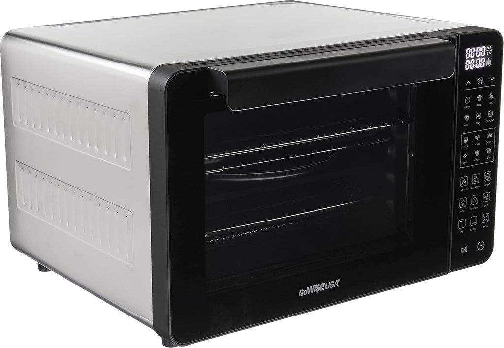 GoWISE USA 25-Quart Air Fryer Oven & Professional Dehydrator with 3 Heating Elements & Rotisserie, 12 Functions, Preheat & 5 Cooking Levels – Fits 12-Inch Pizza, 11 Accessories and Stainless Steel