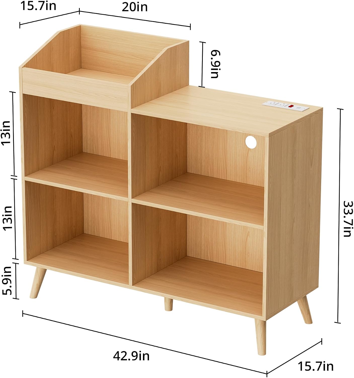 DIYART Large Record Player Stand with Power Outlet, Vinyl Record Storage Table Holds Up to 400 Albums, Mid-Century Turntable Stand for Living Room, Bedroom, Oak