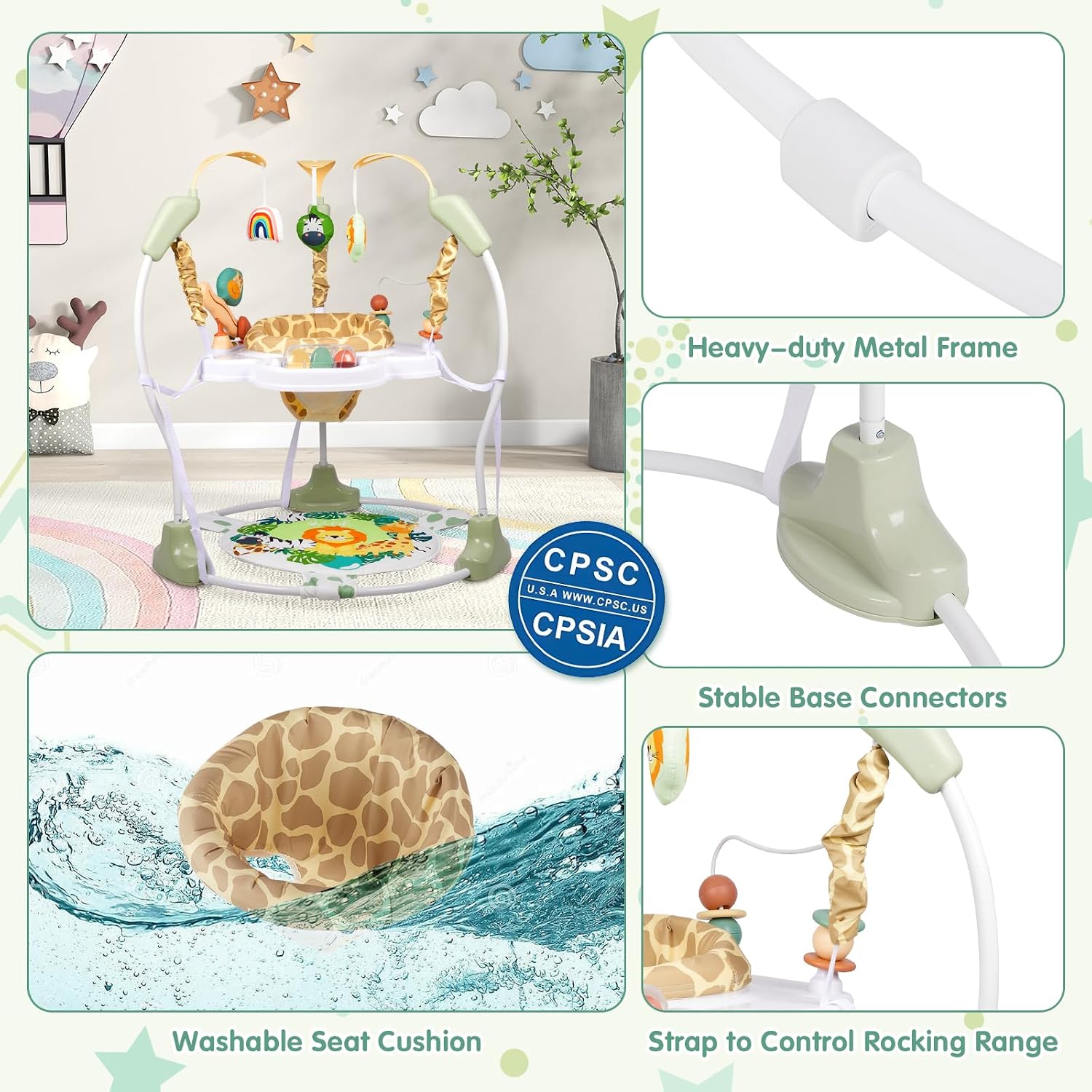 Baby Activity Center, 3-in-1 Baby Jumper, Infant Activity Center with 360° Rotating Seat, Music, Lights, 3 Adjustable Heights, Infant Activity Jumper for 6+ Months JP2403