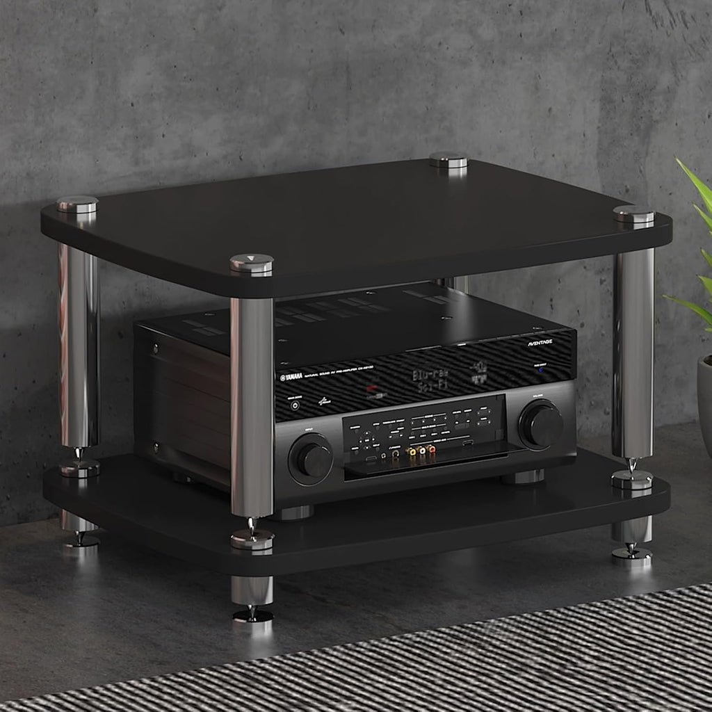 1/2/3/4 Tier Media Stand, Audio Rack with Stainless Steel Legs, Open Media Storage Cabinet, TV Stand with Shock-Absorbing Feet, Audio Entertainment Unit(Black,2 Tier 60x48x38cm)