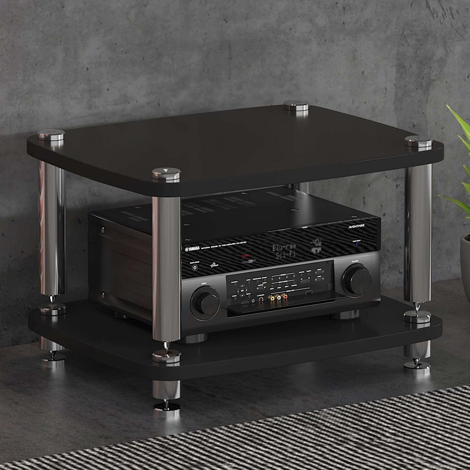 1/2/3/4 Tier Media Stand, Audio Rack with Stainless Steel Legs, Open Media Storage Cabinet, TV Stand with Shock-Absorbing Feet, Audio Entertainment Unit(Black,2 Tier 60x48x38cm)