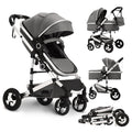TODEFULL Convertible Baby Stroller, 3 in 1 Folding Infant Stroller, High Landscape Pushchair w/Adjustable Backrest & Canopy, Newborn Pram with Foot Cover, Storage Basket, Dark Grey