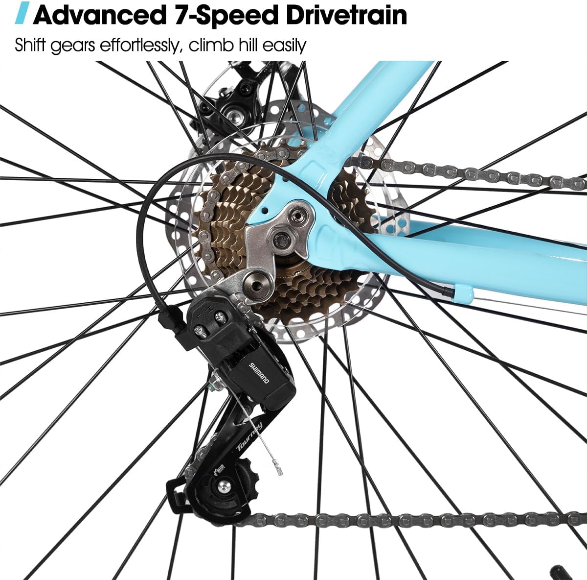 HILAND 700C Road Hybrid Bike, 7 speeds Bikes Urban City Commuter Bicycle with Disc Brake for Men Women Adult Comfortable Bicycle