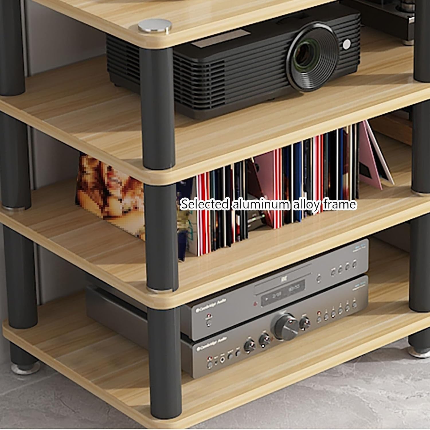 AV Media Stand, Audio Rack Corner Component Cabinet, Open Storage Shelf, Power Amplifier Shelf Equipment, TV Printer Storage Stand, for Home, Office(Natural,4 Tier 70CM27.5in)
