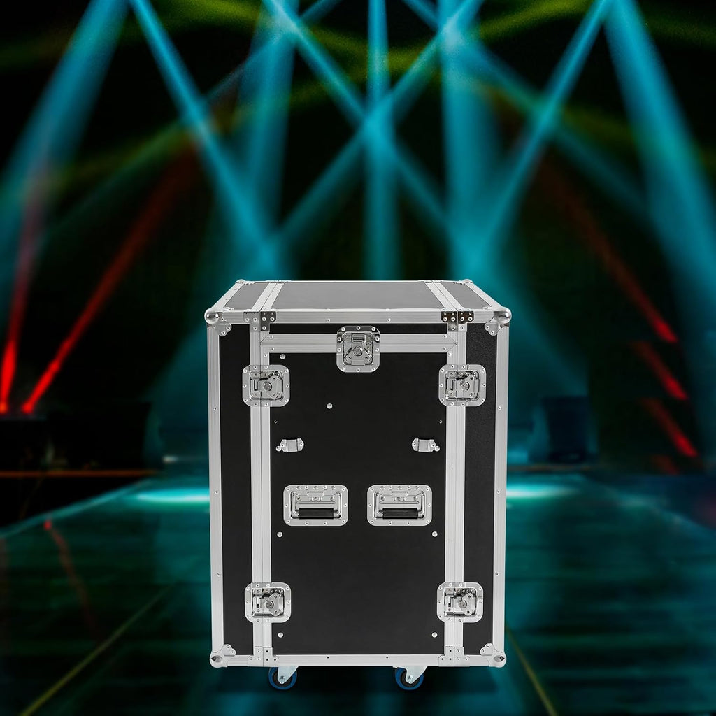 14U PA DJ Rack,Heavy Duty Mobile Studio Equipment Cabinet with 4 Wheels,2 DJ Work Tables,661.39 Capacity,for Dj/Pro Audio/Network Gear Storage