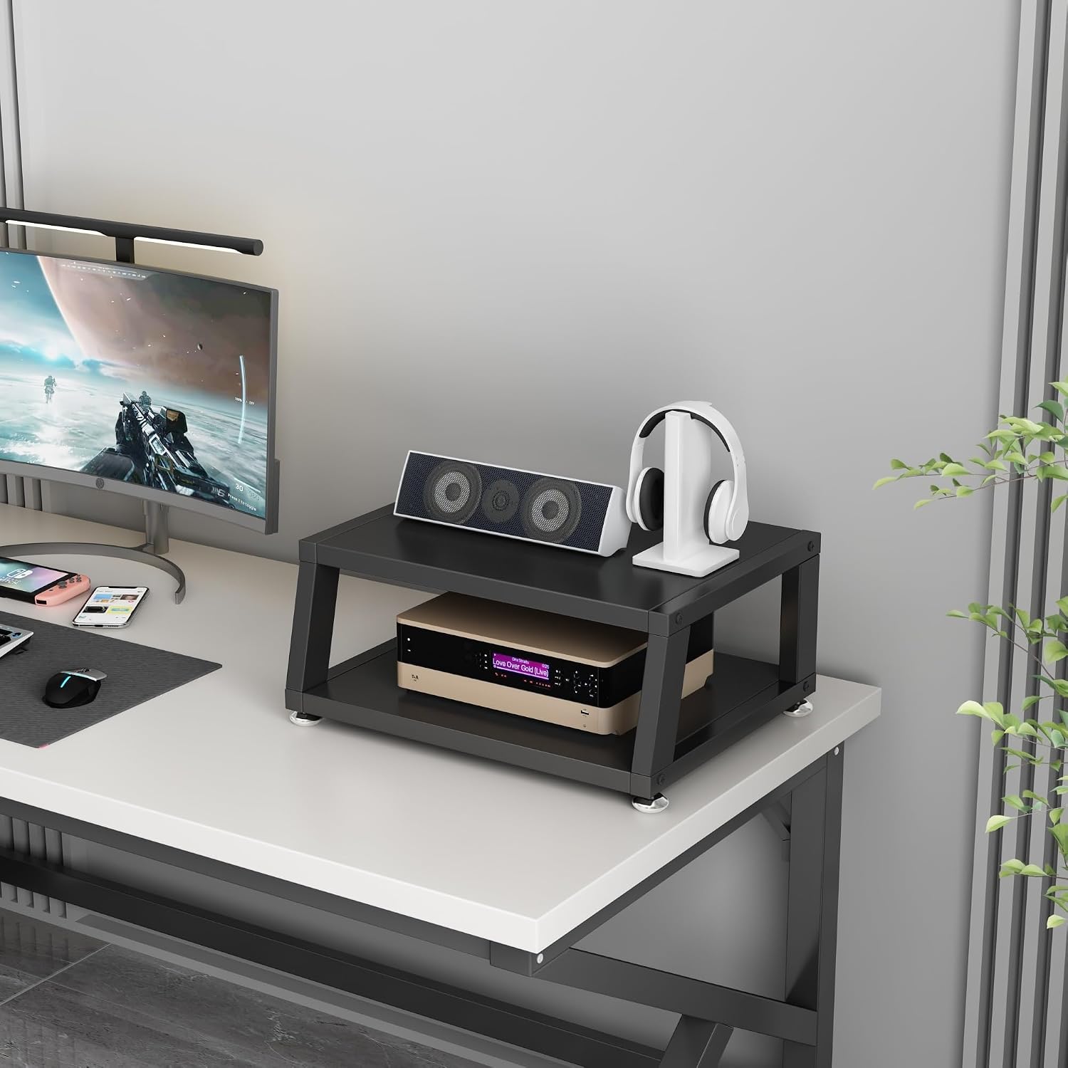2/3/4-Tier AV Media Stand Desktop or Floor-Standing Audio Rack CD Player Stand Home Corner Stereo Equipments Components Cabinet Multi-Function Open Storage Shelf with Wooden Shelves(A-2 Tier,50cm(19.7