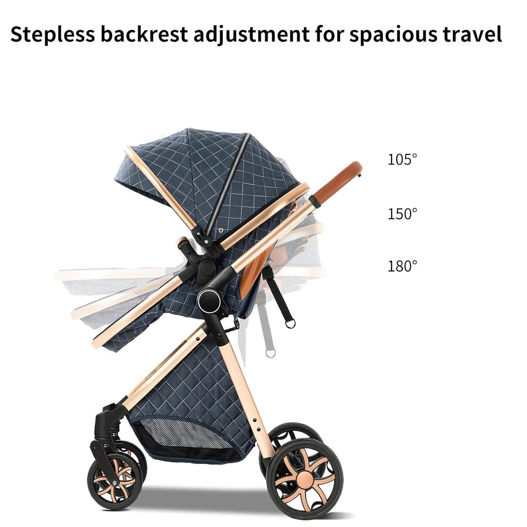 2 in 1 Baby Stroller Convertible Reversible Standard Pram Portable Pushchair Infant Buggy Baby Carriage Foldable High Landscape Pram for Toddler Newborn (225 Grey)