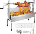 Rotisserie Grill Roaster with Back Cover Guard, 25W Motor Small Pig Lamb Rotisserie Roaster, 48.7 Inch Stainless Steel Charcoal Rotisserie Grill for Camping Outdoor BBQ Silver