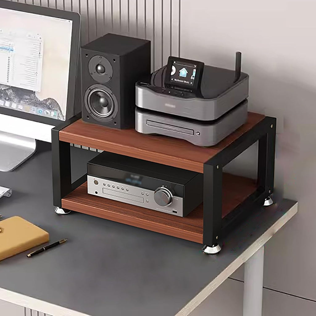 Small Media Stereo Stand Equipment Shelf - Free Standing Home & Commercial Audio Component Rack - Entertainment Stand with 25mm Thickened Plate for Soundbar, Woofer, 2-Tiers