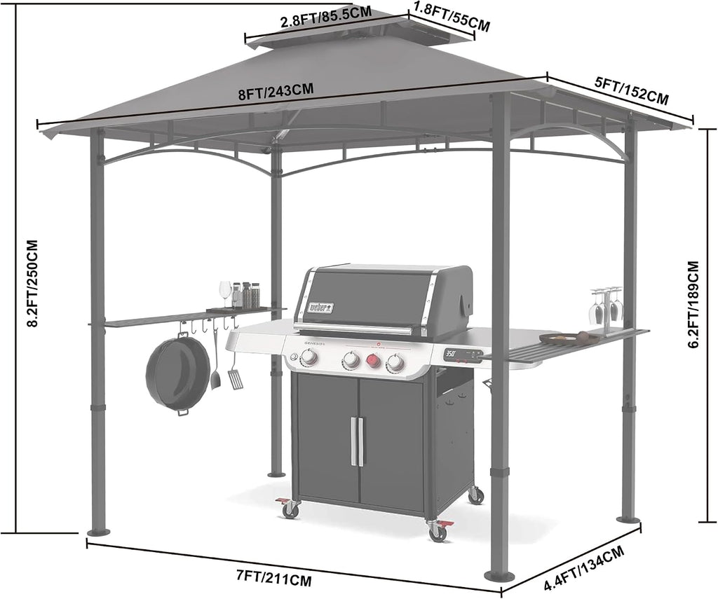 MASTERCANOPY 8 x 5 Grill Gazebo Outdoor BBQ Gazebo Canopy with 2 LED Lights (Dark Gray)