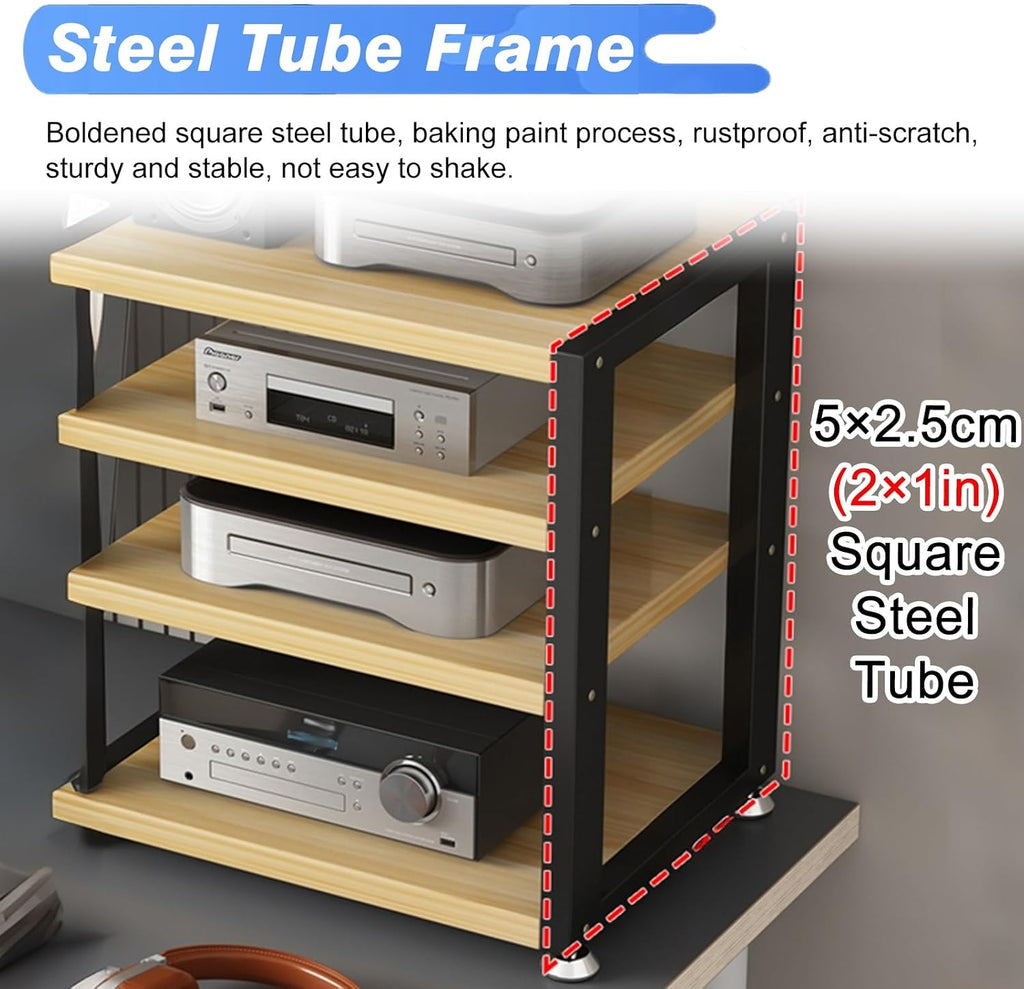 4-Tier Record Player Stand 48cm Tall, HiFi Amplifier Shelf Audio Rack Tower for Audio-Video CD Record Player Stereo Receiver AV Equipment(Black-B)