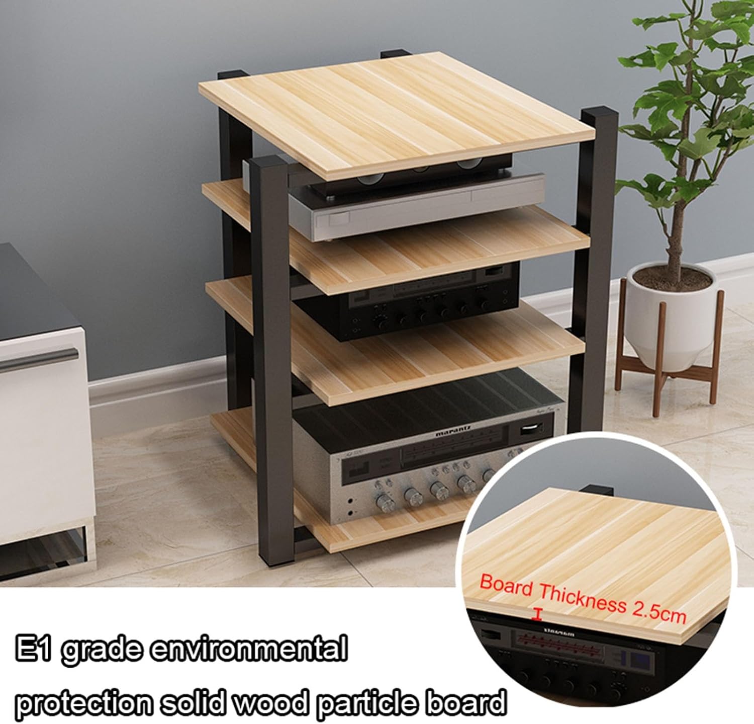 3/4-Tier Media Stand Modern AV Component Cabinet CD Player Stand Corner Audio Rack Tower Wooden Stereo Equipment Storage Cabinet for Home/Office/Theater,D-4-Tier