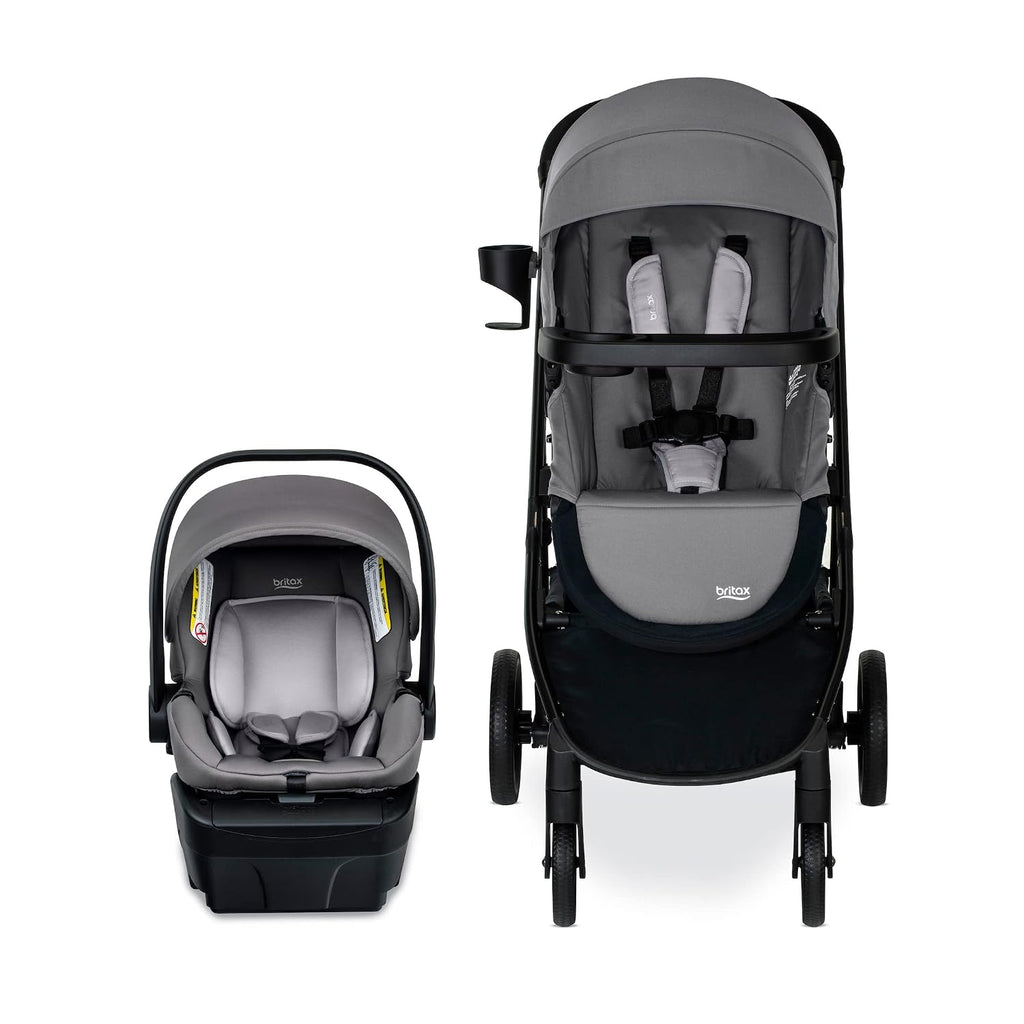 Britax Willow Brook Travel System, Car Seat Stroller Combo With Willow Infant Car Seat, Aspen Base, and Brook Stroller; ClickTight Technology, RightSize System and 4 Ways to Ride — Graphite Glacier