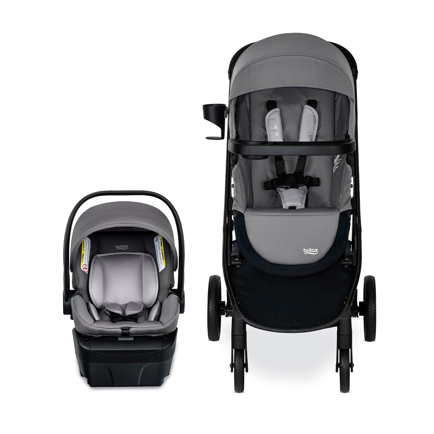 Britax Willow Brook Travel System, Car Seat Stroller Combo With Willow Infant Car Seat, Aspen Base, and Brook Stroller; ClickTight Technology, RightSize System and 4 Ways to Ride — Graphite Glacier