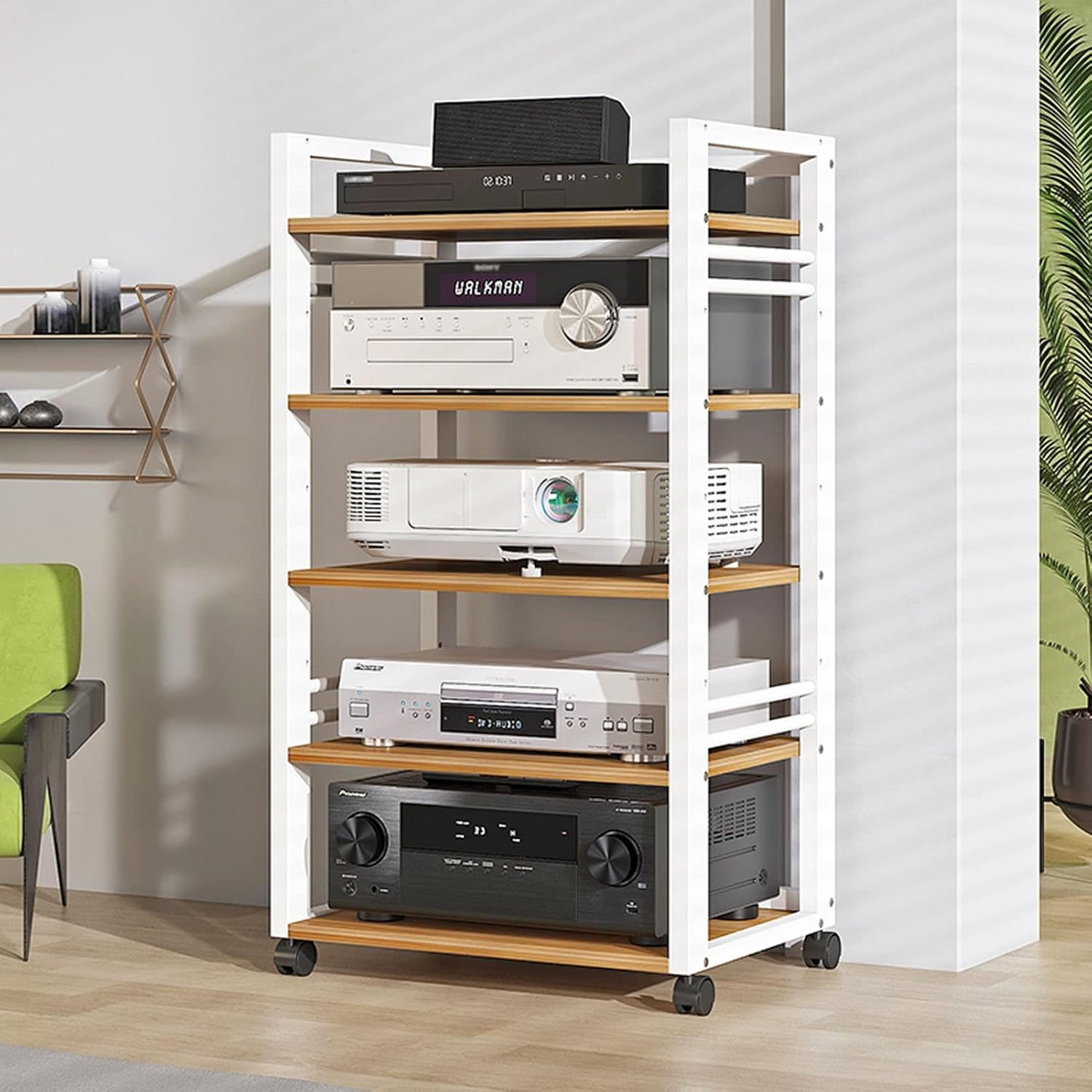 5 Tier Furniture Media Stand Audio Rack DVD CD Player Stand Power Amplifier Equipment Cabinet w/Height Adjustable Wooden Shelf, Floorstanding Storage Shelves,for Home/Office/Theater ( Color : White )
