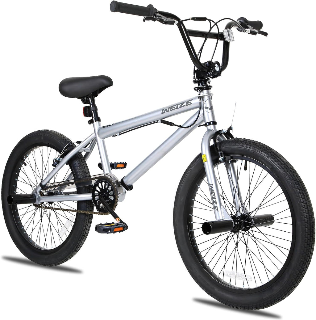 WEIZE Freestyle BMX Bike, 20 inch Trick Bicycle for Kids, Hi-Ten Steel Frame, 360 Degree Rotor Freestyle, 4 Pegs Single Speed Teen Bike for Boys Girls & Beginner-Level to Advanced Riders
