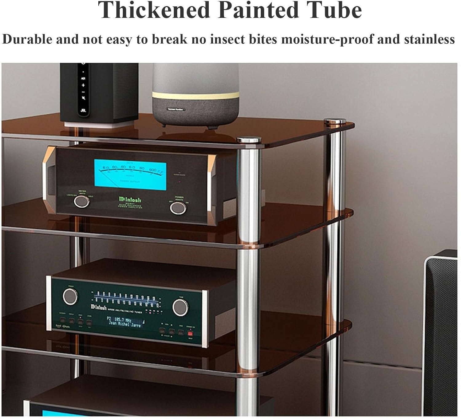 1/2/3/4-Tier Stereo Rack AV Media Stand with Tempered Glass Shelves, Audio Rack Tower AV Equipment Cabinet CD Record Player Stereo Receiver Display Stand(Amber Glass,2 Tier)