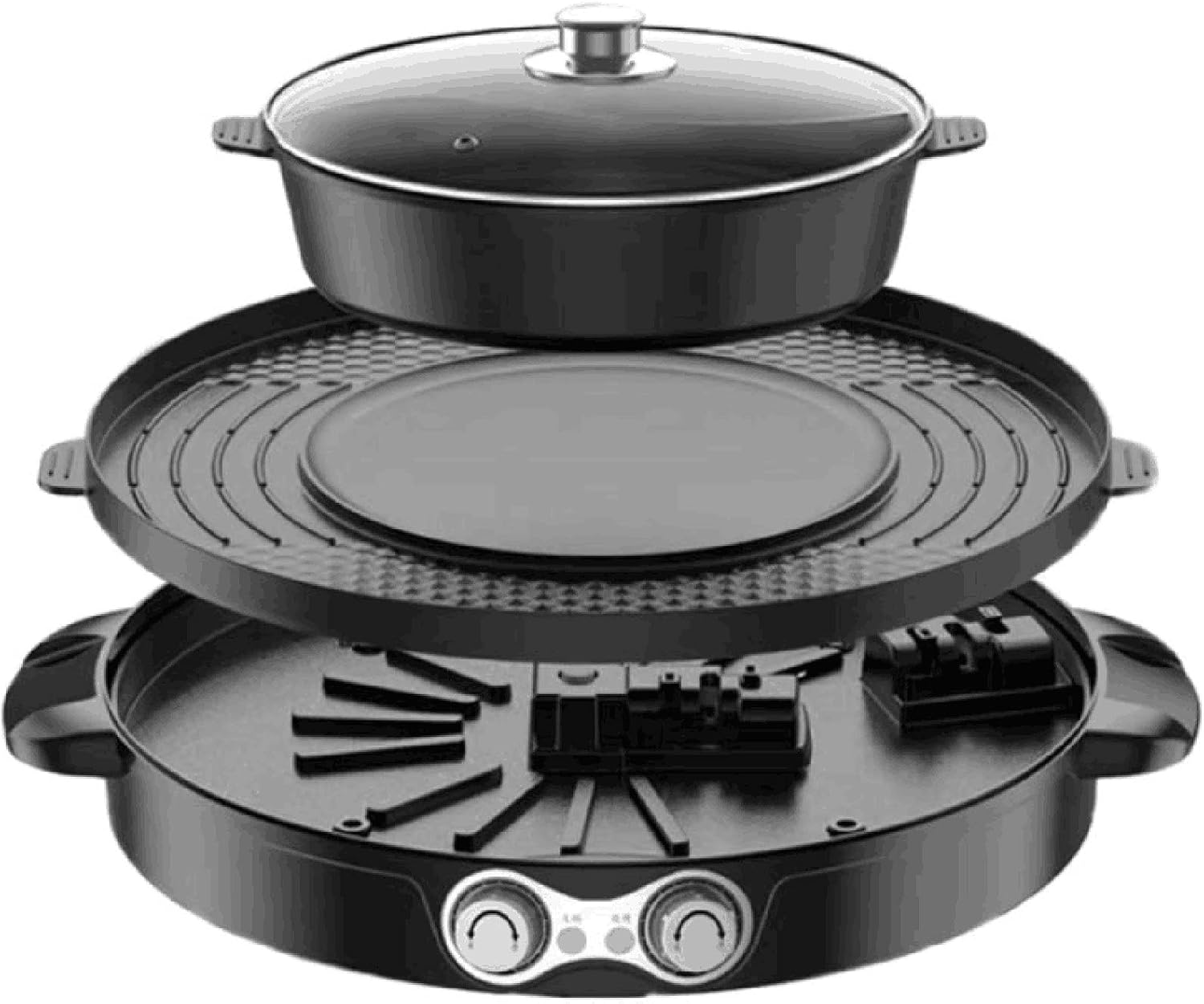Food Party Hot Pot with Grill 2 in 1 Indoor Non-Stick Electric Pot and Griddle Korean BBQ Grill Indoor Smokeless Hotpot Pot Electric Cooker with Separable Cooking Plate & Independent Dual Temperature