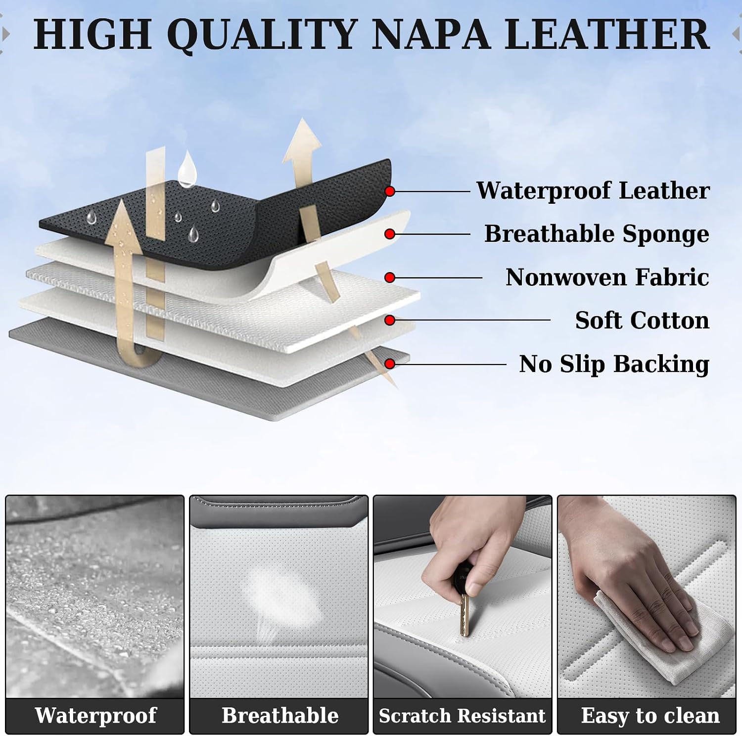 Coverado Car Seat Covers Full Set, Seat Covers for Cars, Front Seat Covers and Back Seat Cover Waterproof Leather Automotive Seat Cover, Universal Car Interior Protectors Cushion for Most Cars