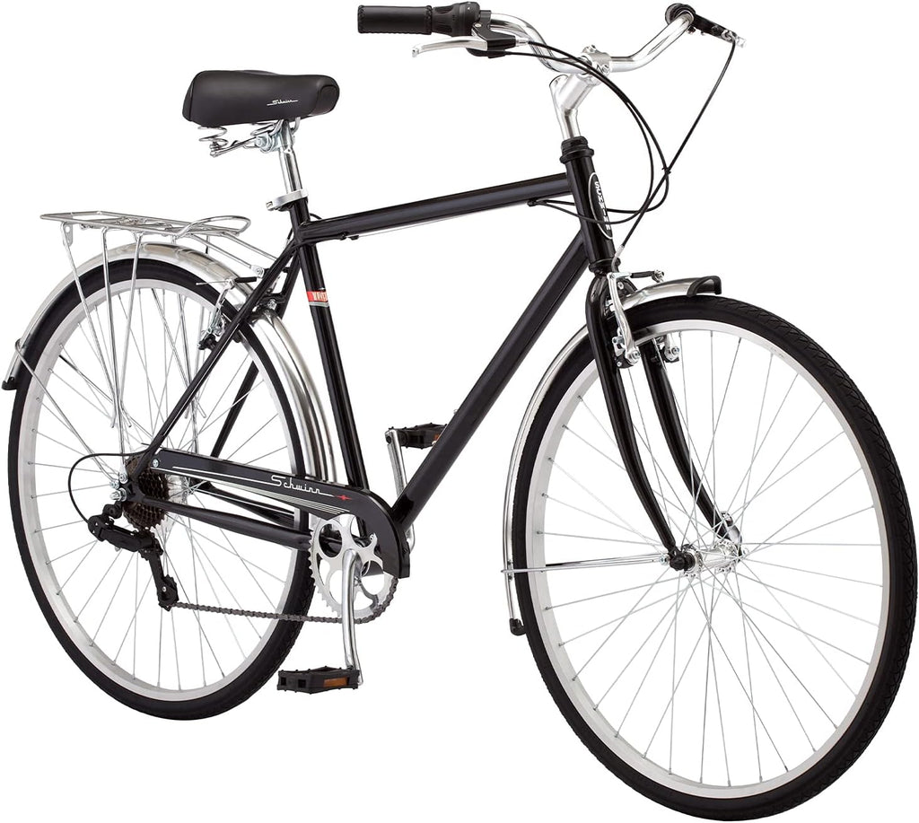 Schwinn Wayfarer Hybrid Bike, 700c Mens and Womens Bike, 7-Speed Hybrid Bicycle, Retro Steel Frame, Front and Rear Linear Pull Brakes, Fenders, Cargo Space, Adult Bicycle