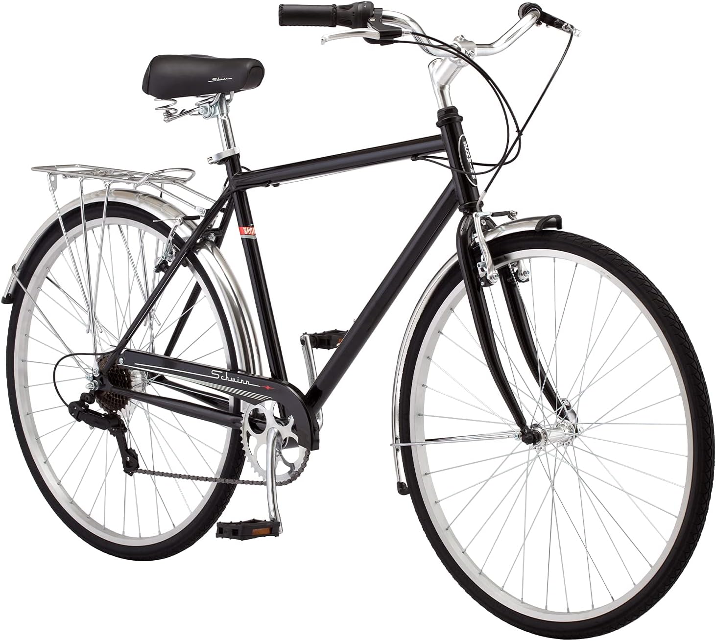 Schwinn Wayfarer Hybrid Bike, 700c Mens and Womens Bike, 7-Speed Hybrid Bicycle, Retro Steel Frame, Front and Rear Linear Pull Brakes, Fenders, Cargo Space, Adult Bicycle