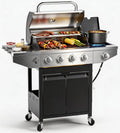 EUHOME 46,500 BTU 4-Burner Propane Gas Grill with Side Burner – Stainless Steel Outdoor BBQ with Enameled Cast Iron Grates & Foldable Side Tables for Patio, Backyard, and Outdoor Cooking