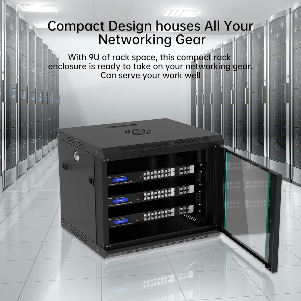 MT-VIKI 9U Wall Mount Server Cabinet Network Rack Vented Enclosure, 0.8mm Thick, 17.7'' Deep (450mm), for 19'' IT Equipment, Included 1pcs Rack Shelf