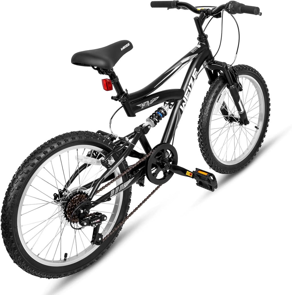WEIZE Kids Mountain Bike, Kids' Bicycles for 6-14 Years Old Boys Girls with Dual Full Suspension, 6 Speeds Drivetrain, High-Carbon Steel Frame, Ideal for Young Riders and Adventurers