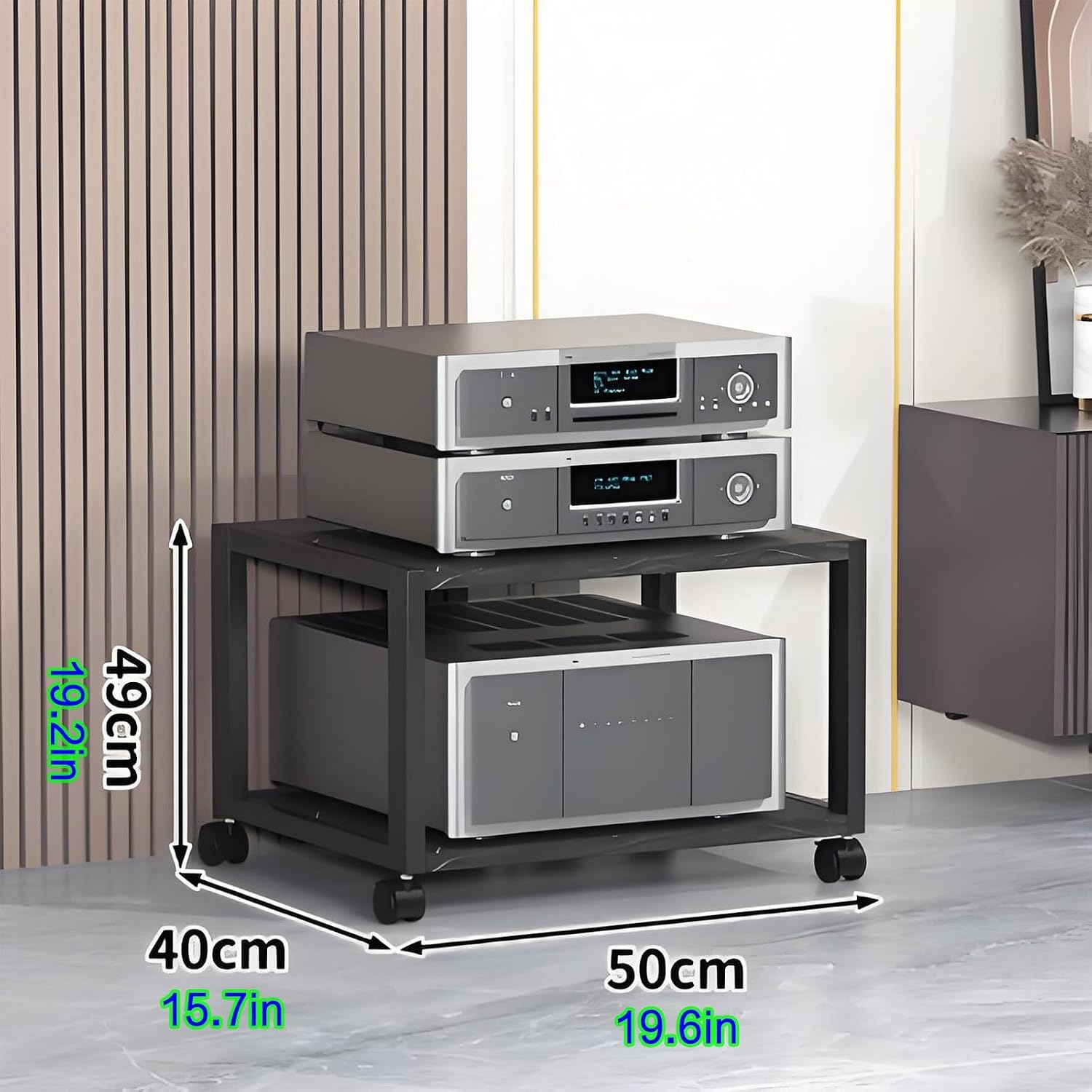 360° Rotating Audio Video Media Stand - Modern Stereo Rack Cabinet, Movable Storage Tower for Home Entertainment, Stylish White Finish, Perfect for Organizing Audio Equipment