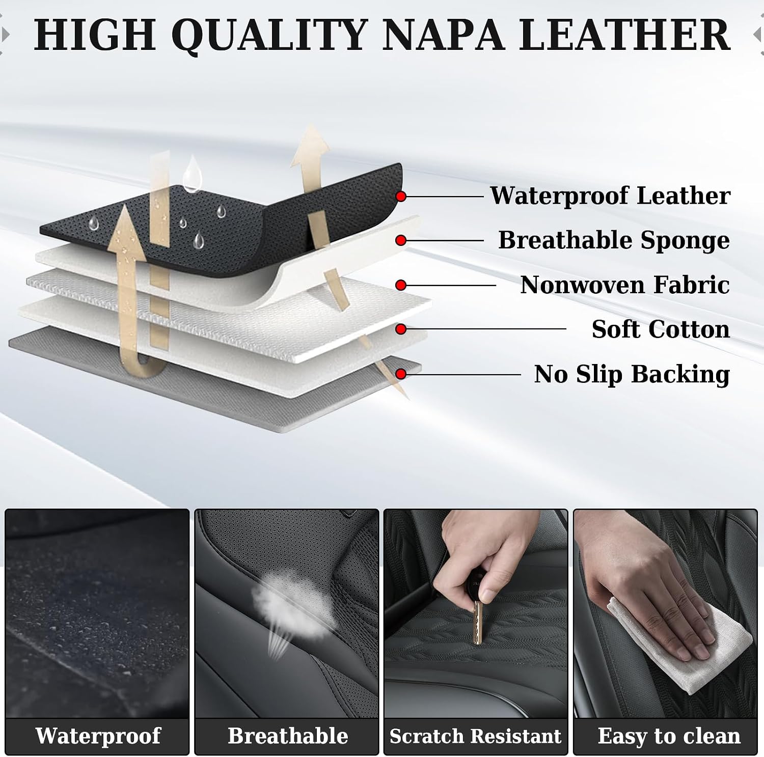 Coverado Rear Leather Seat Covers for Ford F150 2015-2026, F250 F350 F450 2017-2026, Car SUV Pickup Truck Seat Protection, Black