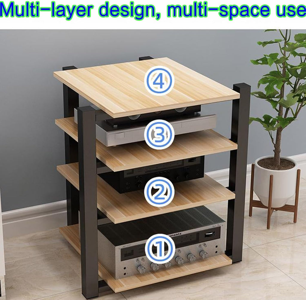 Modern Audio Video Media Storage Cabinet, Black AV Stand, Stereo Tower Rack for Entertainment Center, 70x55x90cm - Stylish Media Organizer for Home Theater.
