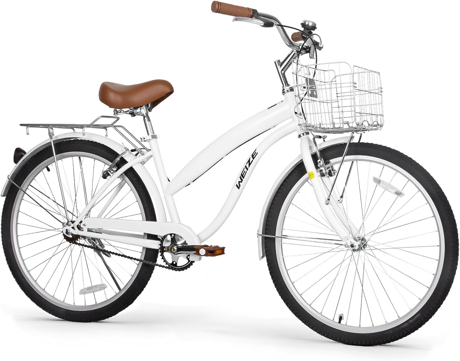 WEIZE Beach Cruiser Bike, 24 & 26 inch Commuter Bicycle for Adult Men and Women,High-Carbon Steel/Front & Rear Fenders, Comfortable City Bikes with Rear Rack or Basket, Ergonomic Upright Design