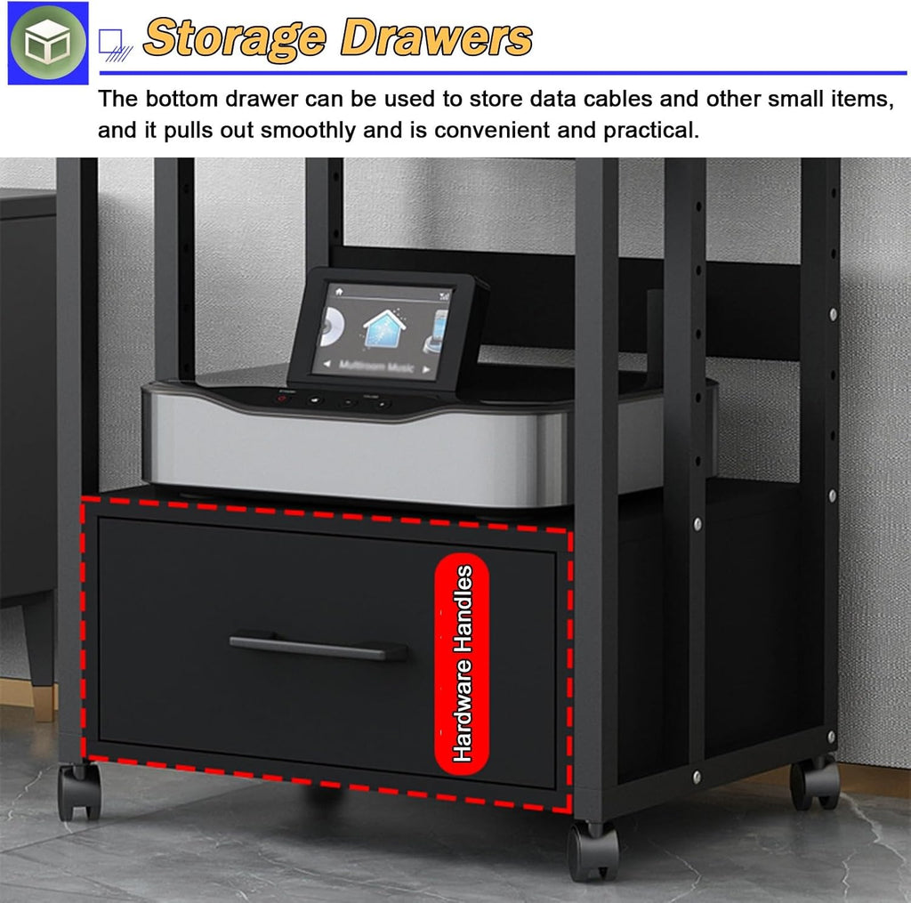 5/4/3/2-Tier AV Media Stand Vertical Storage Cabinet, Office Home Classroom Stereo Rack System Cabinet Adjustable, Mobile Audio Equipment Rack, Portable Record Player Amplifiers Shelf(2 Tier 58.5cm Ta