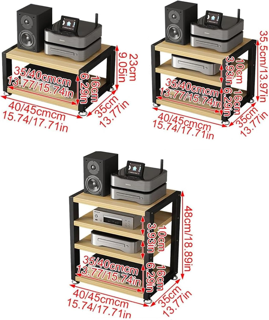 Movable AV Media Stand, 3-Tier Walnut Desktop Audio Rack, Portable Corner Stereo Cabinet, Open Storage for Computer Desk, Stylish Wooden Shelf for Home Entertainment