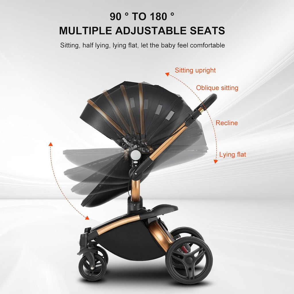 Convertible Baby Stroller with Bassinet, 360° Rotation, Triple Shock Absorption, Foldable, Safe & Comfortable, Aesthetic Pushchair for Newborn Infant Toddler Aged 0-36 Months (Black)