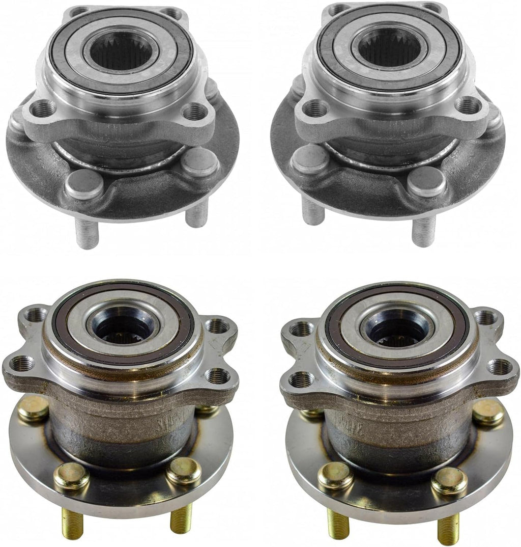 TRQ 2 Piece Front Rear Wheel Bearing & Hub Assembly Set Compatible with 2005-2009 Subaru Legacy Outback