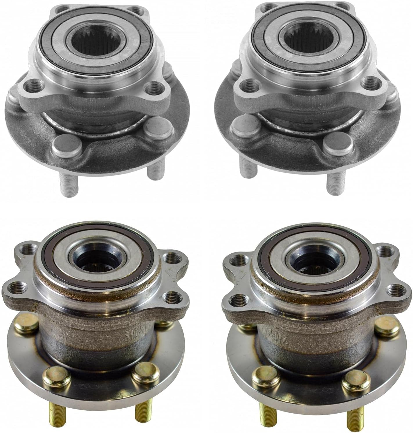 TRQ 2 Piece Front Rear Wheel Bearing & Hub Assembly Set Compatible with 2005-2009 Subaru Legacy Outback