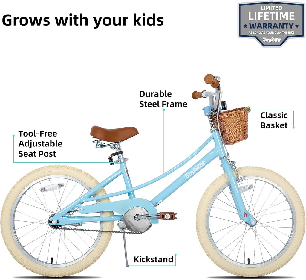 JOYSTAR Girls Bike for 2-12 Years Old Toddlers and Kids, 12' 14' 16' 18' 20' Retro Style Kids Bike with Training Wheels, 18 20 Inch Children Bicycle with Kickstand