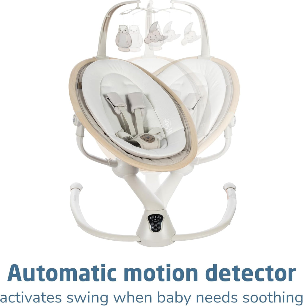 Maxi-Cosi Cassia Baby Swings for Infants: Smart Portable Baby Swing with Music, Lightweight & Foldable Baby Swing, 360 Rotation Infant Swing, Classic Oat