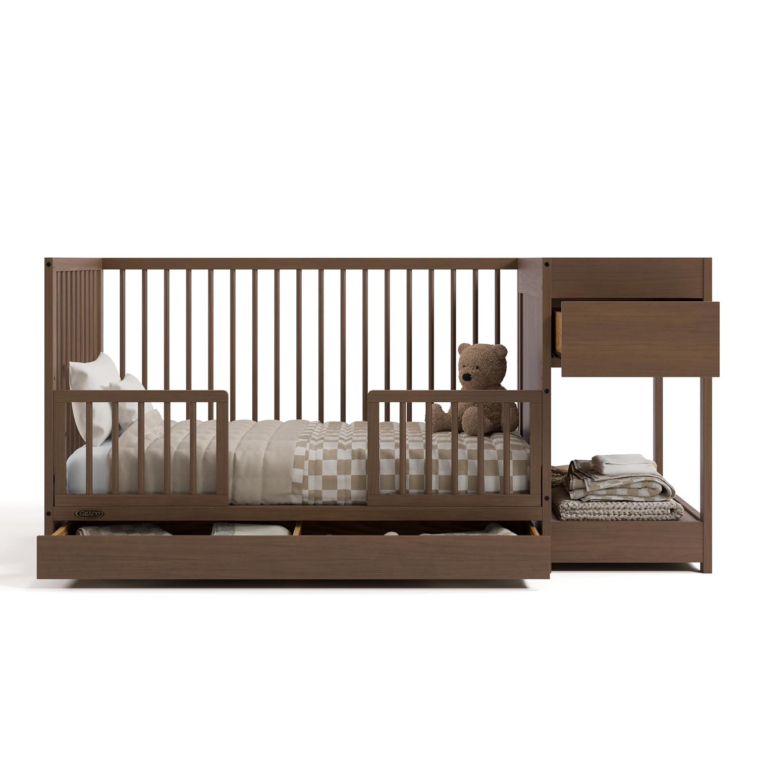 Graco Teddi 5-in-1 Convertible Crib & Changer with Drawer – GREENGUARD Gold Certified Baby Crib Crafted from Wood, Converts to Toddler Bed, Daybed, and Full-Size Bed (Hazelnut)