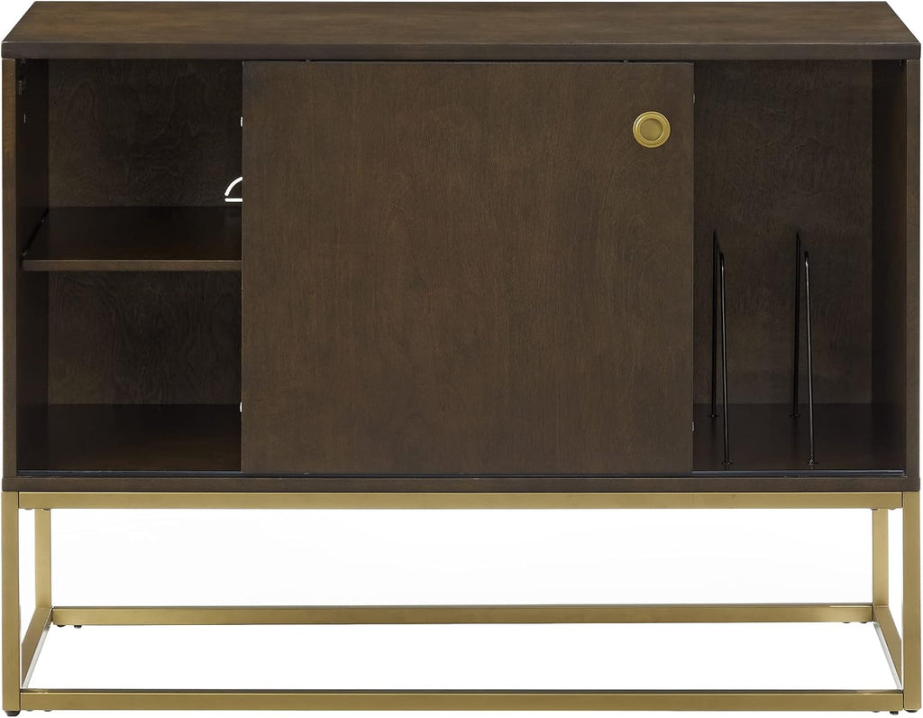 Crosley Furniture Byron Media Console and Record Player Stand with Storage for Vinyl Records, Dark Brown/Gold