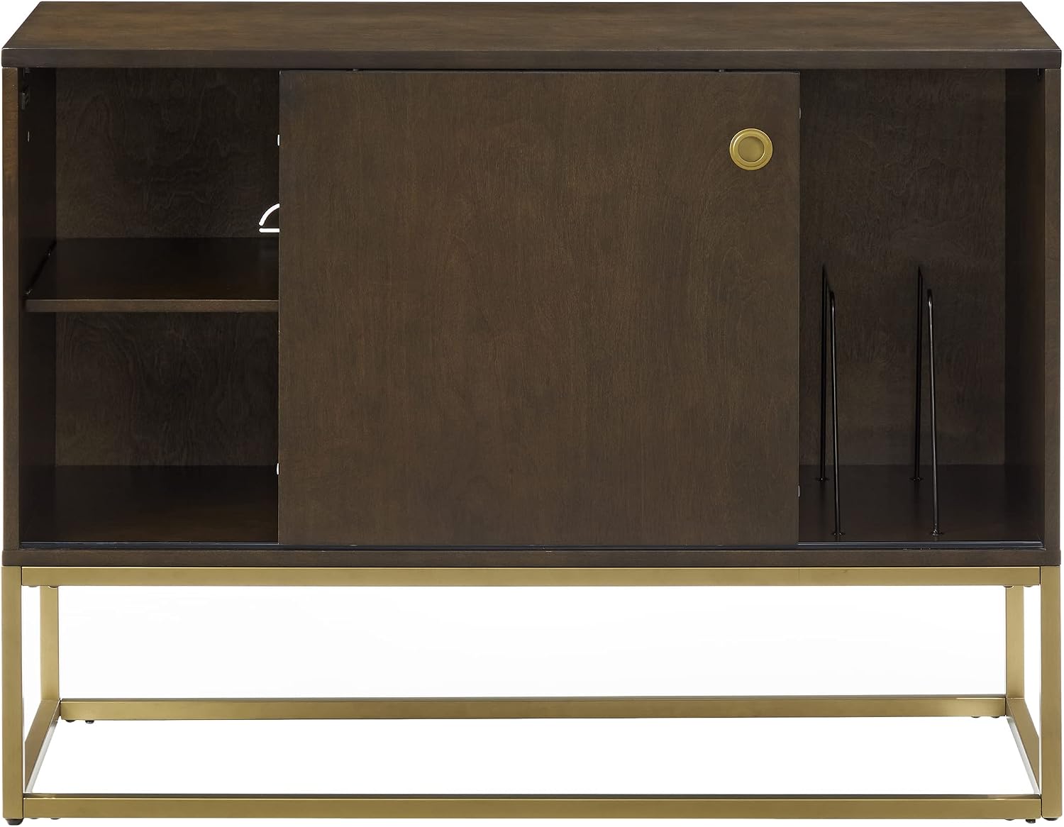 Crosley Furniture Byron Media Console and Record Player Stand with Storage for Vinyl Records, Dark Brown/Gold