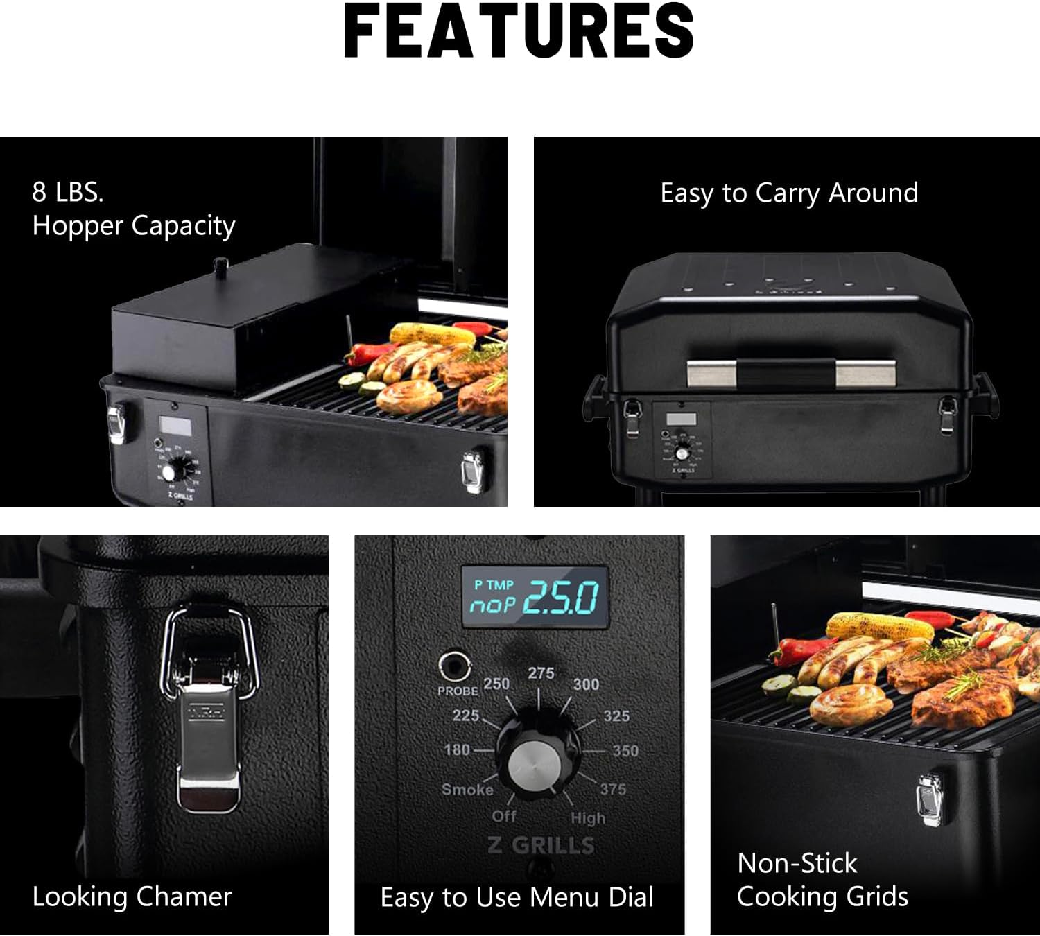 Z GRILLS ZPG-200APro Portable Tabletop Wood Pellet Grill and Smoker, Digital Control, 8 in 1 BBQ Grill for Outdoor Kitchen, Backyard, 202 Sq Inches of Cooking (Black)