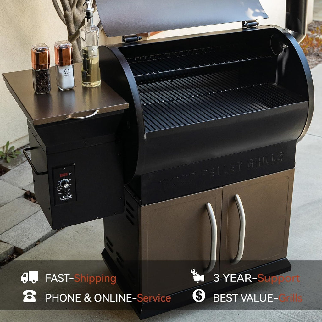 Z GRILLS 2026 Upgrade Wood Pellet Grill Smoker with PID Control, Built-in Storage Cabinet, Rain Cover, 700 sq. in Cooking Area for Outdoor BBQ, Smoke, Bake and Roast
